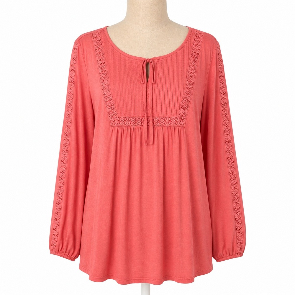 Boden Crochet Lace Pintuck Long Sleeve Blouse Sz 12 Pink Peasant Prairie Preppy